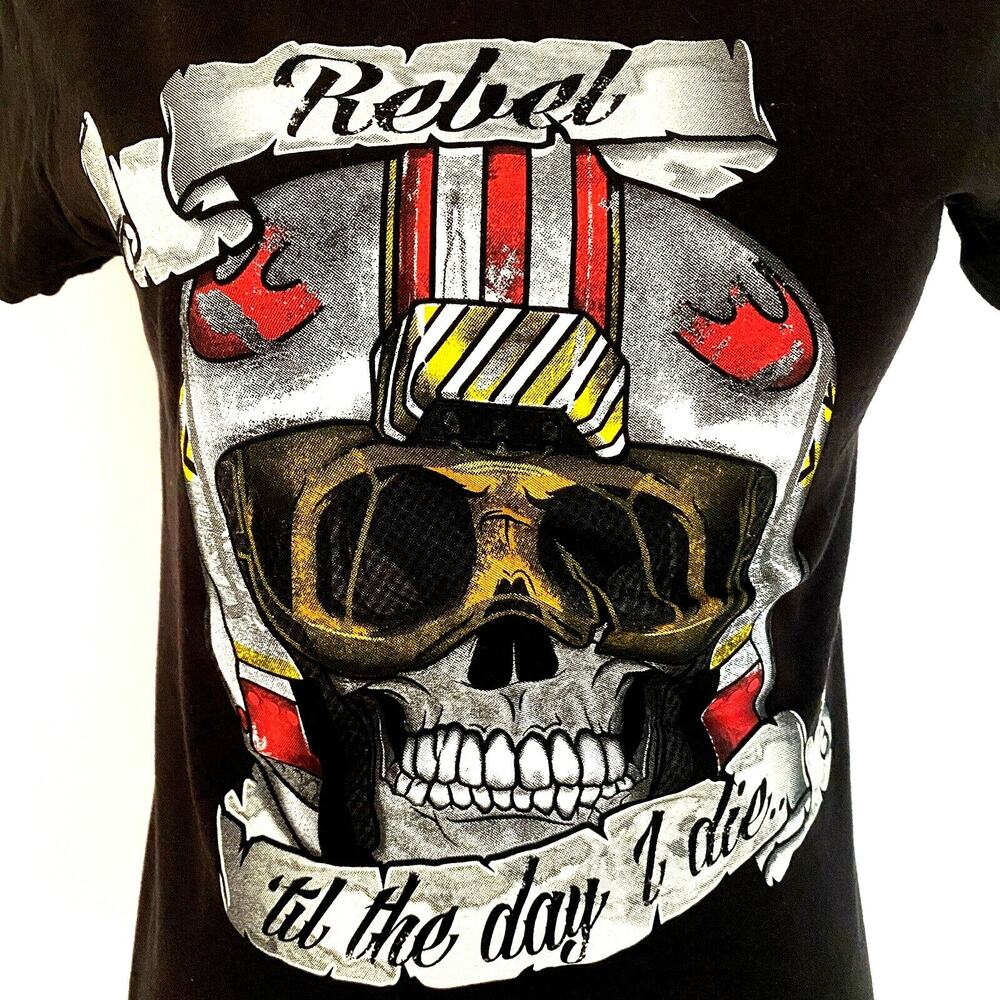 TeeFury Star Wars Rebel Black Fitted Graphic Mashup T-Shirt Medium Preshrunk New - Picture 4 of 5